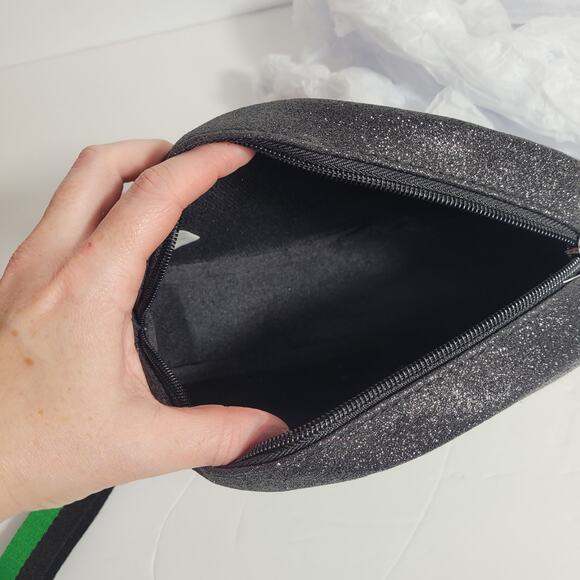 Bath & Body Works Eyeball Clutch Glittery Black Green Gems Cosmetic Bag NWT - Picture 4 of 11